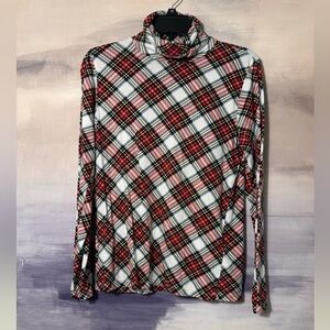 J. Crew Women’s Red Multicolor Plaid Turtleneck Long Sleeve Shirt